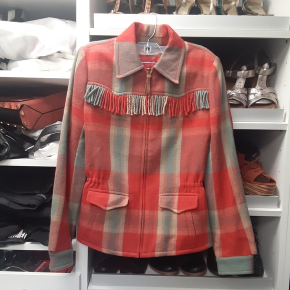Ralph Lauren fringe western country navajo boho plaid wool jacket coat - Picture 1 of 10